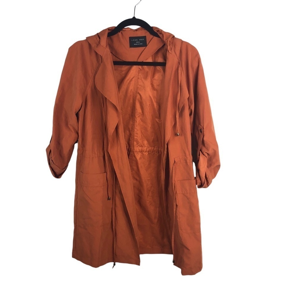 Love Tree Lightweight Open Front Jacket With Hood Fall Layering Pumpkin